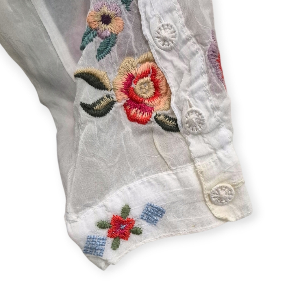 JOHNNY WAS Yasamine Embroidered Floral Tunic Top White Multi Medium - Picture 8 of 9